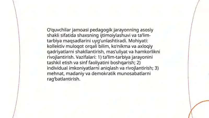Oʻquvchilar jamoasi pedagogik jarayonning asosiy shakli 3