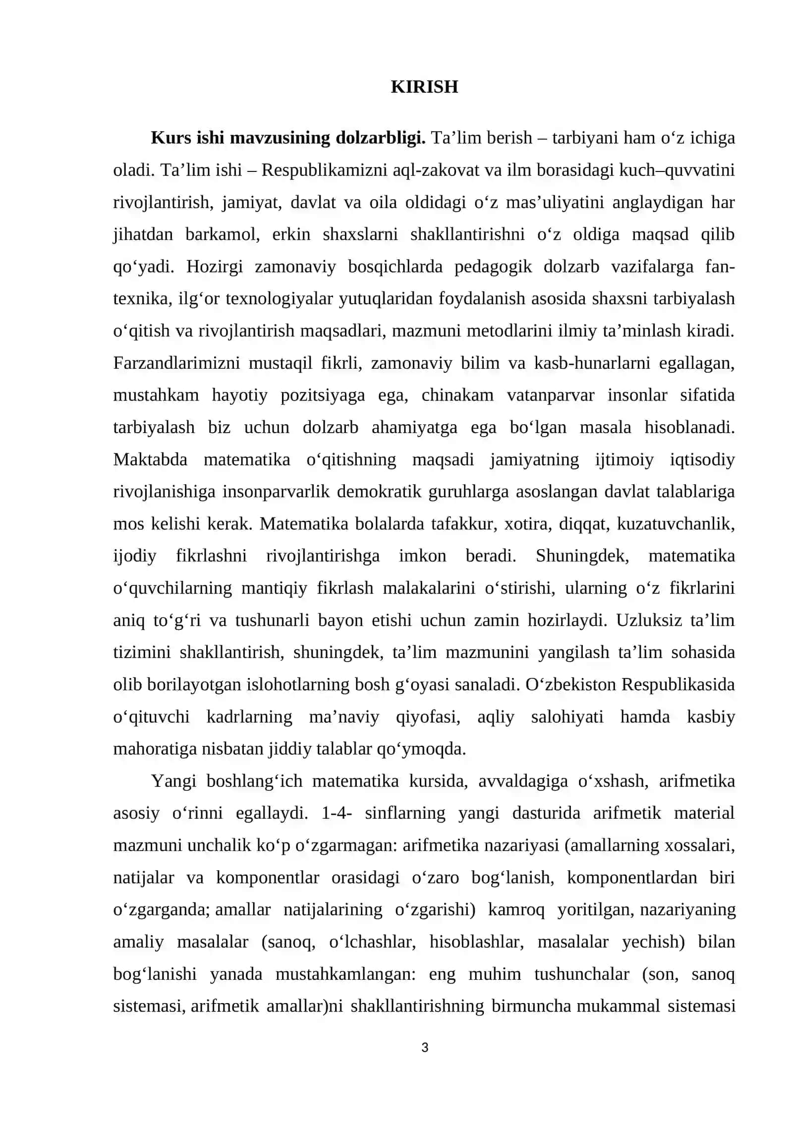“1000 lik konsentrida qo’shish va ayirishni o’rgatishda o’quvchilarda matematika mazmuniga oid umumiy kompetensiyalarni shakllantirish” mavzusidagi KURS ISHI 3