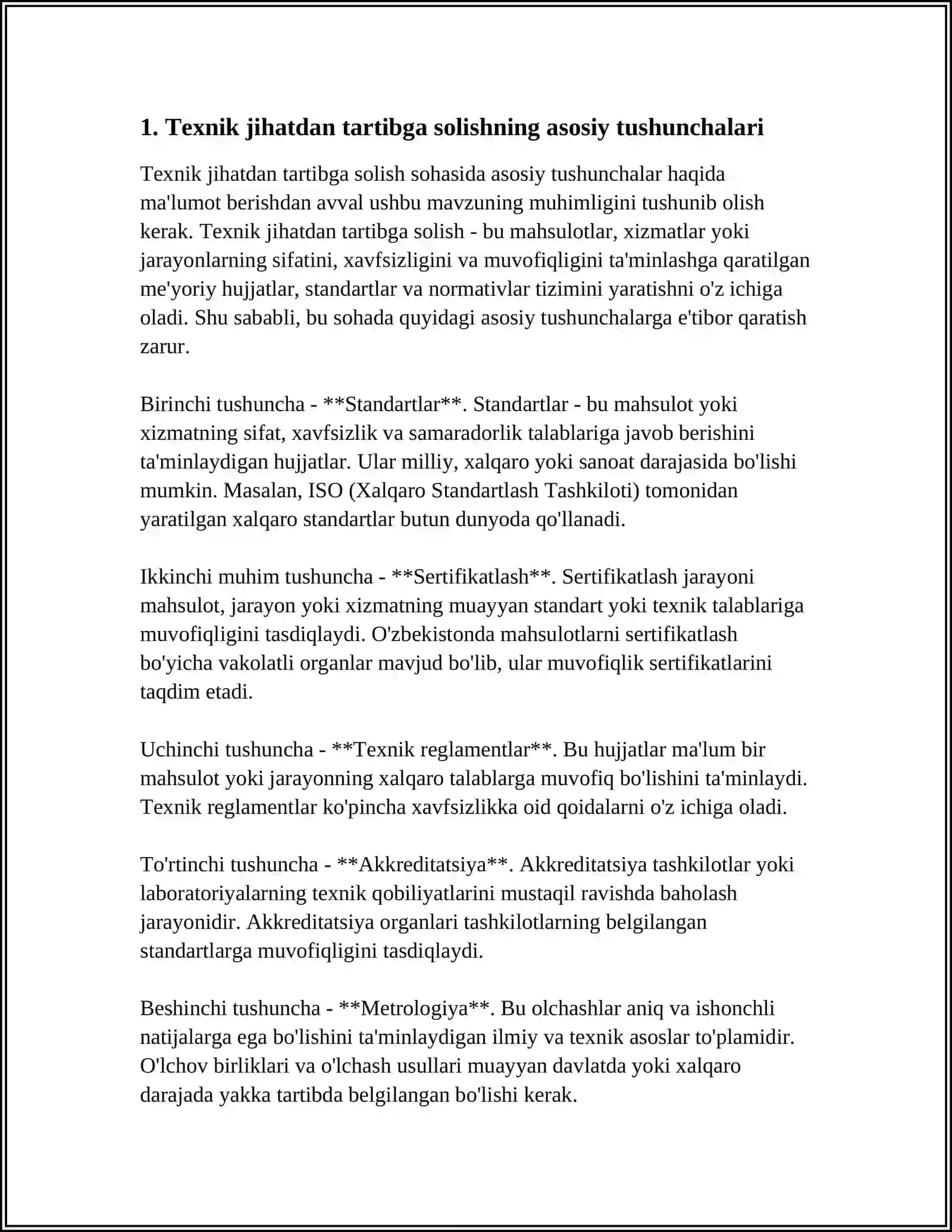 MUSTAQIL ISH Mavzu: TEXNIK JIHATDAN TARTIBGA SOLISH QONUN SHARHI 3