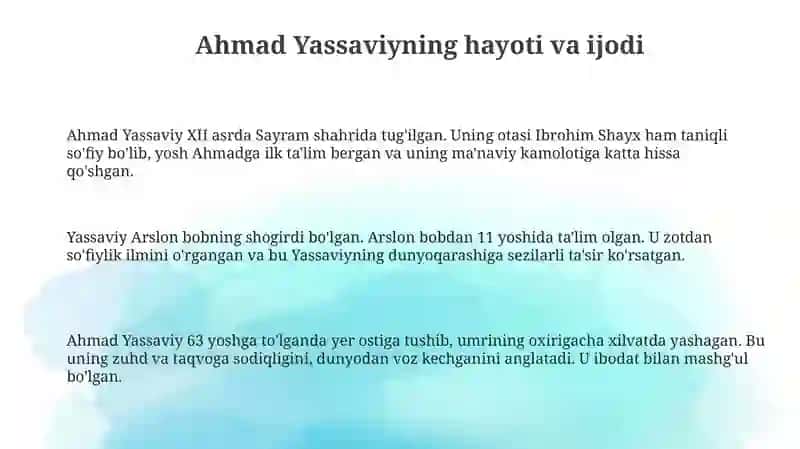 Ahmad Yassaviy va uning hikmatlar to'plami 3