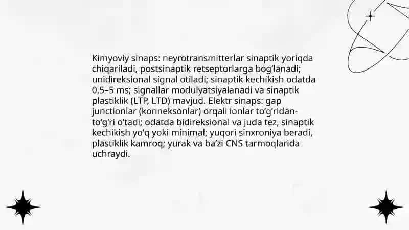 Sinaps turlari va moddalarga sezgirligi 3