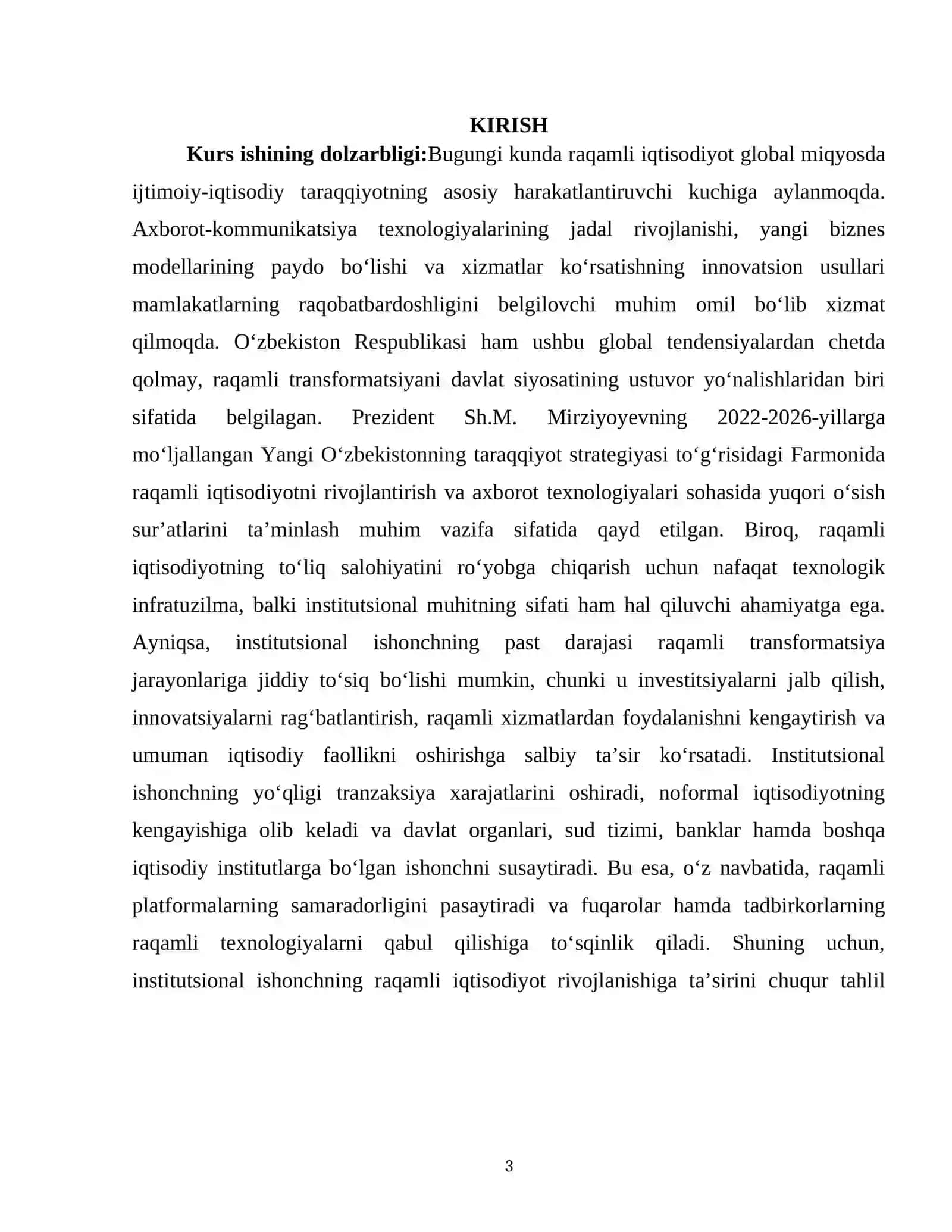 "INSTITUTSIONAL ISHONCHNING PAST DARAJASI RAQAMLI IQTISODIYOTNING RIVOJLANISH SUR’ATLARIGA SALBIY TA’SIRI" 3