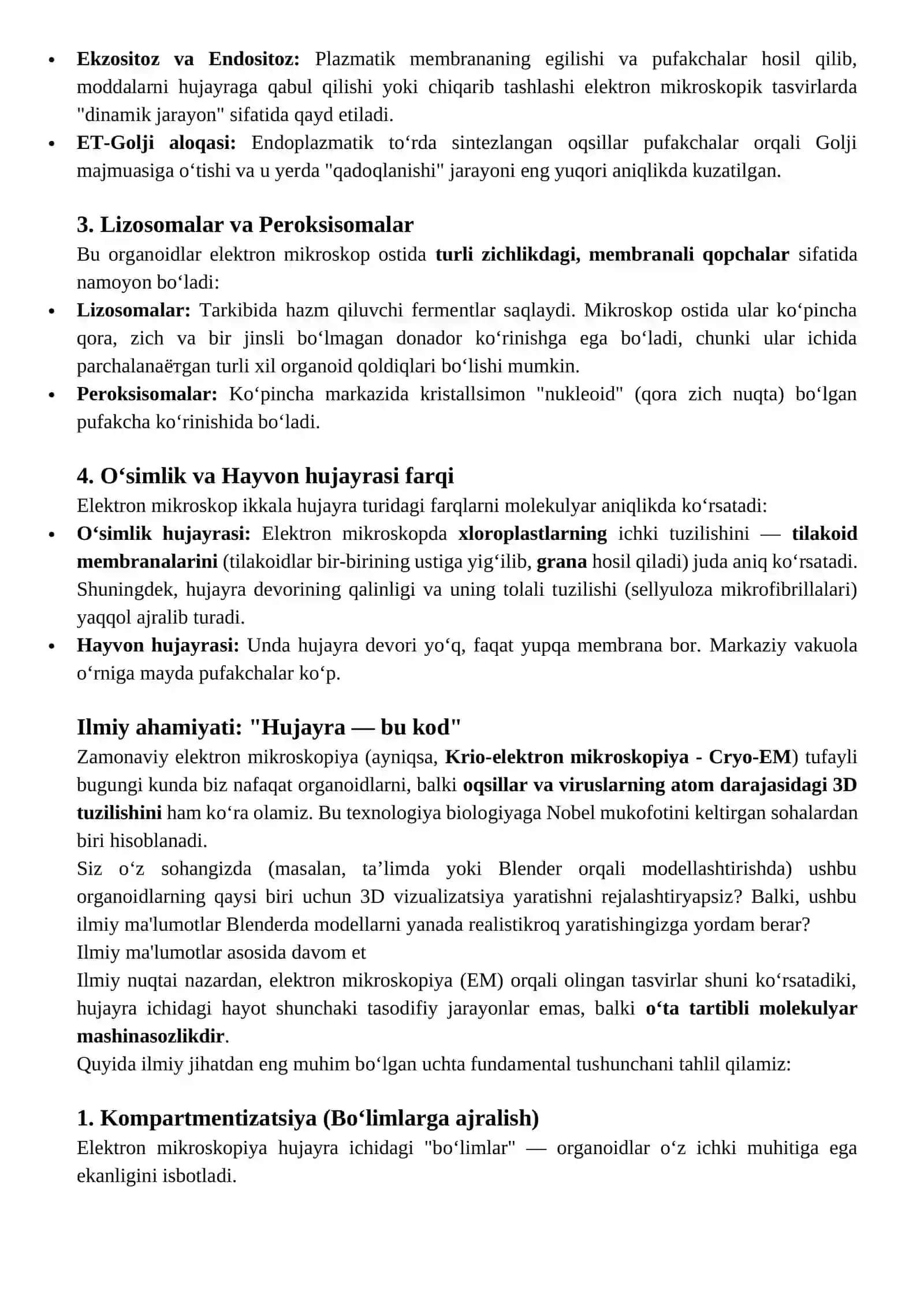 Hujayrani elektron mikroskop ostidagi ko`rinishi va tuzulishi 3
