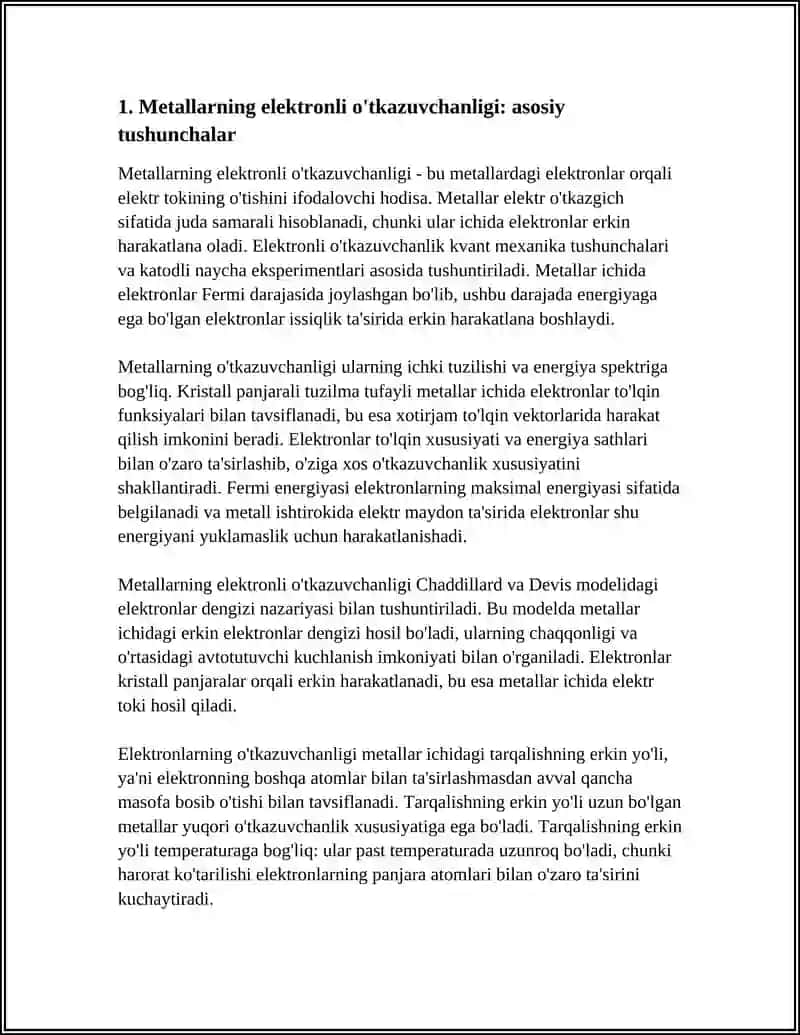 METALLARNING ELEKTRONLI O'TKAZUVCHANLIGI. O'TA O'TKAZUVCHANLIK 3