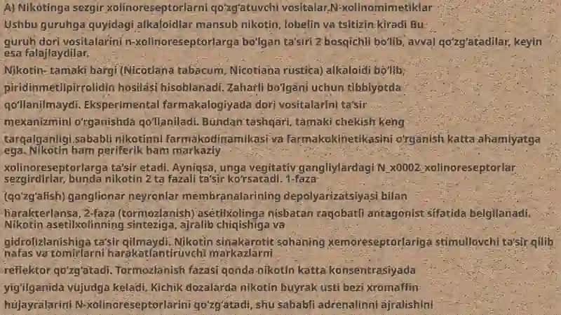 Nikotinga sezgir xolinoreseptorlarga ta'sir qiluvchi vositalar 3