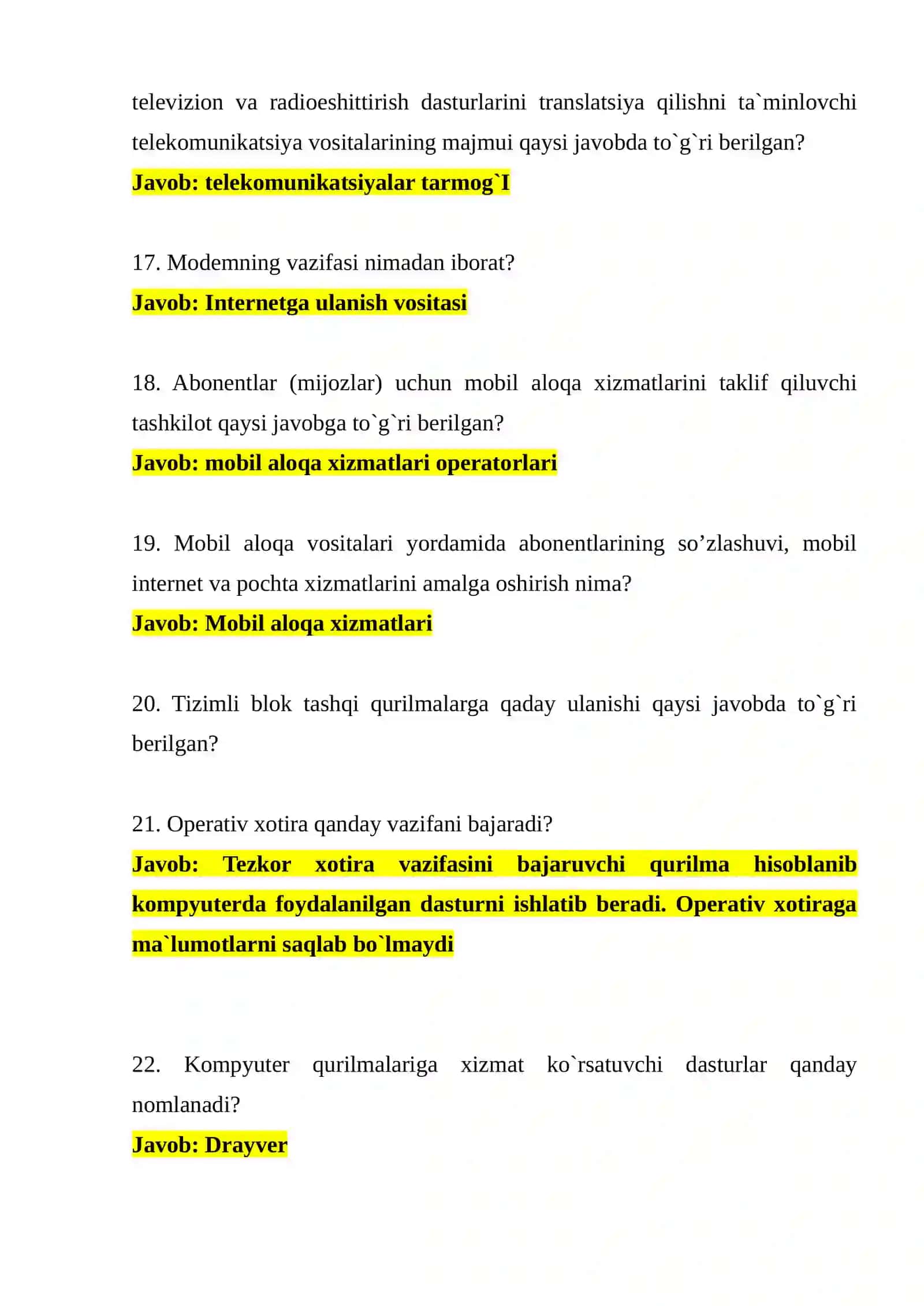 Kompyuter savodxonligi argos savol javoblari akt 3