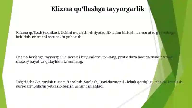 Klizma qo'llash texnikasi 3