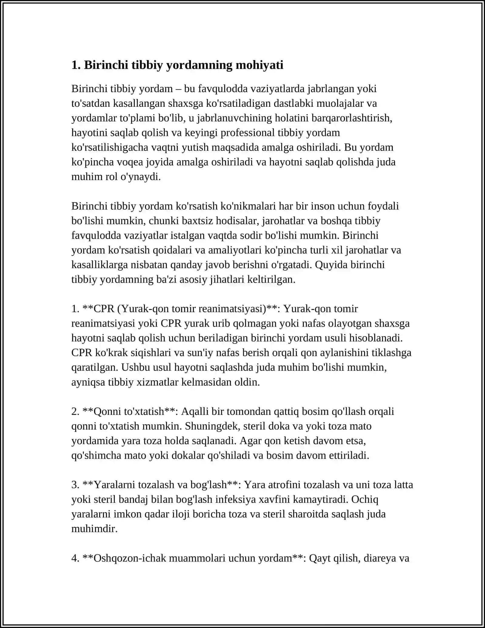 BIRINCHI TIBBIY YORDAMNING AHAMIYATI VA UNI BAJARISHNING UMUMIY QOIDALARI 3
