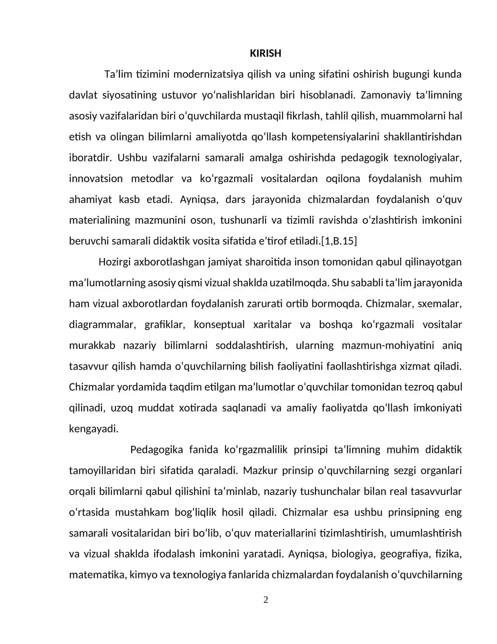 Kurs ishi: Dars jarayonida chizmalardan foydalanish usullari 3
