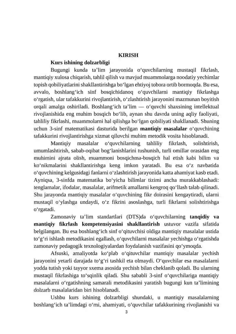 3-sinf o‘quvchilarini mantiqiy masalalar yechishga o‘rgatish metodikasi 3