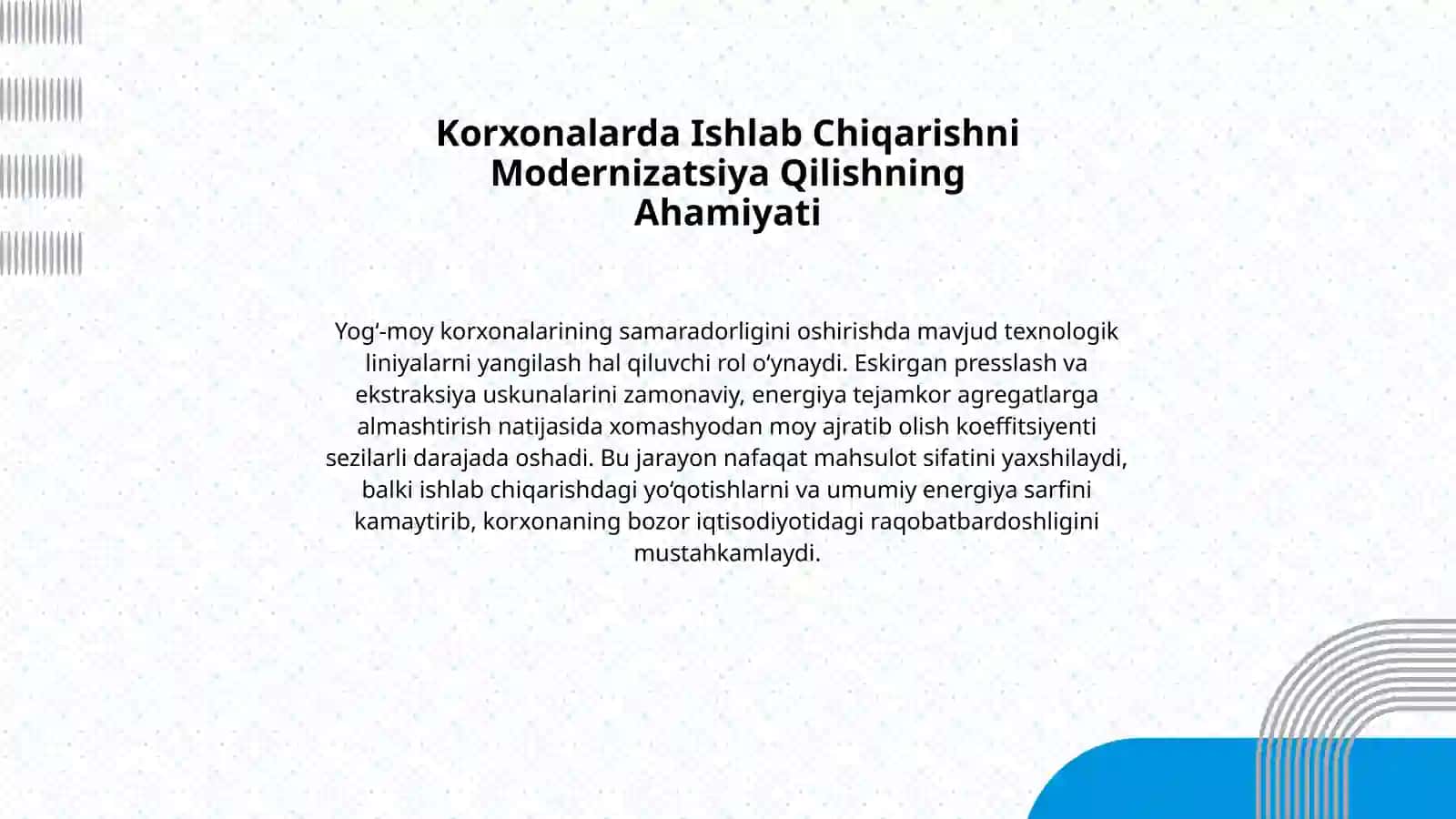 O'zbekiston yog‘-moy sanoati  korhonalari samaradorligini oshirish yo'llari. 3