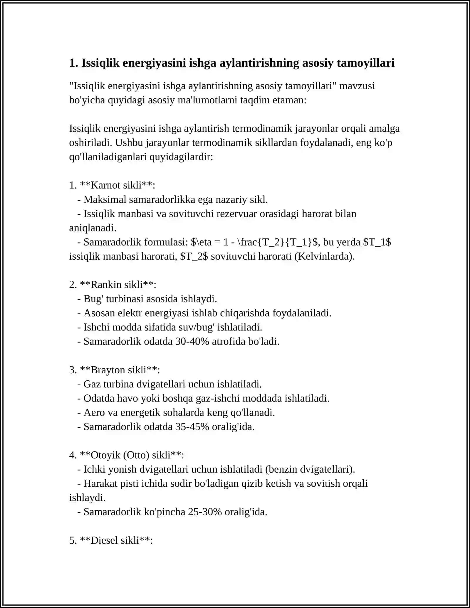ISSIQLIK ENERGIYASINI ISHGA AYLANISHI. KARNO SIKLI.FIK 3