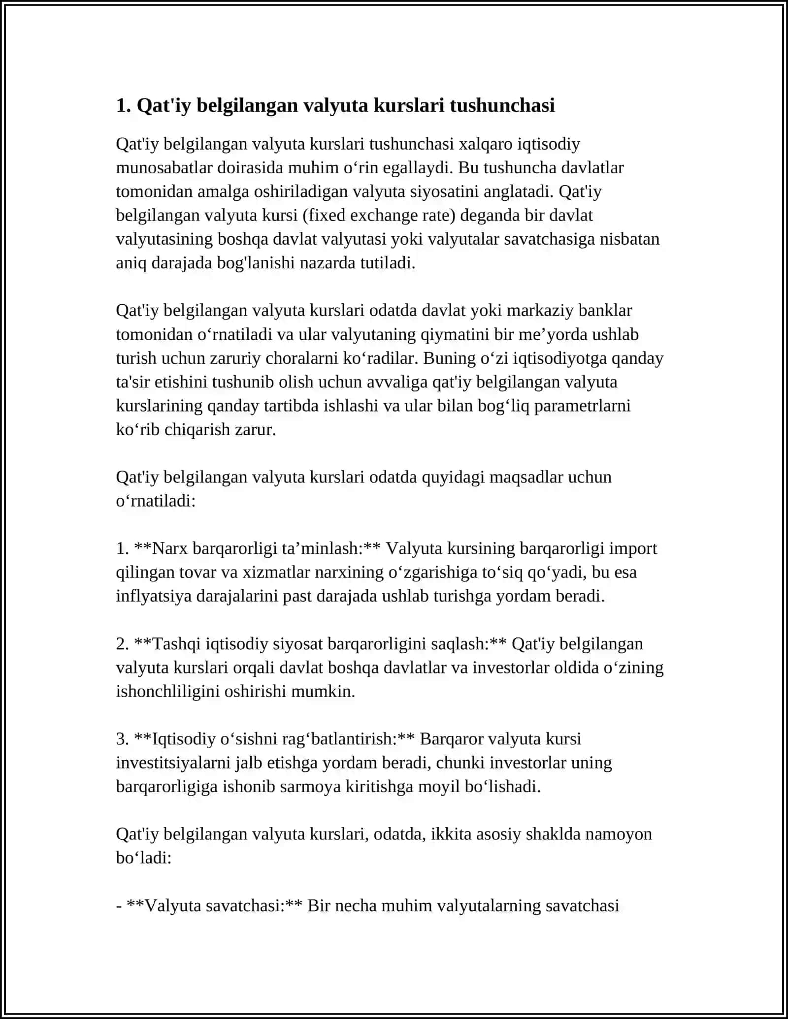 QAT‘IY BELGILANGAN VALYUTA KURSLARI VA VALYUTA INTERVENSIYALARI 3