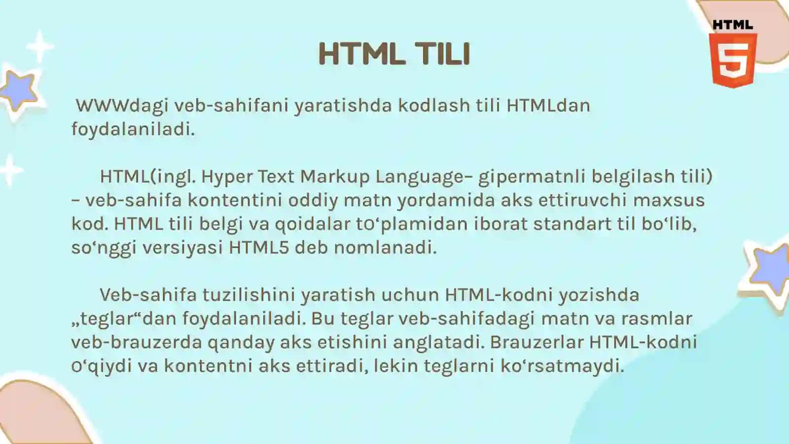 HTML TILI tushunchasi va web sahifani sozlash 3