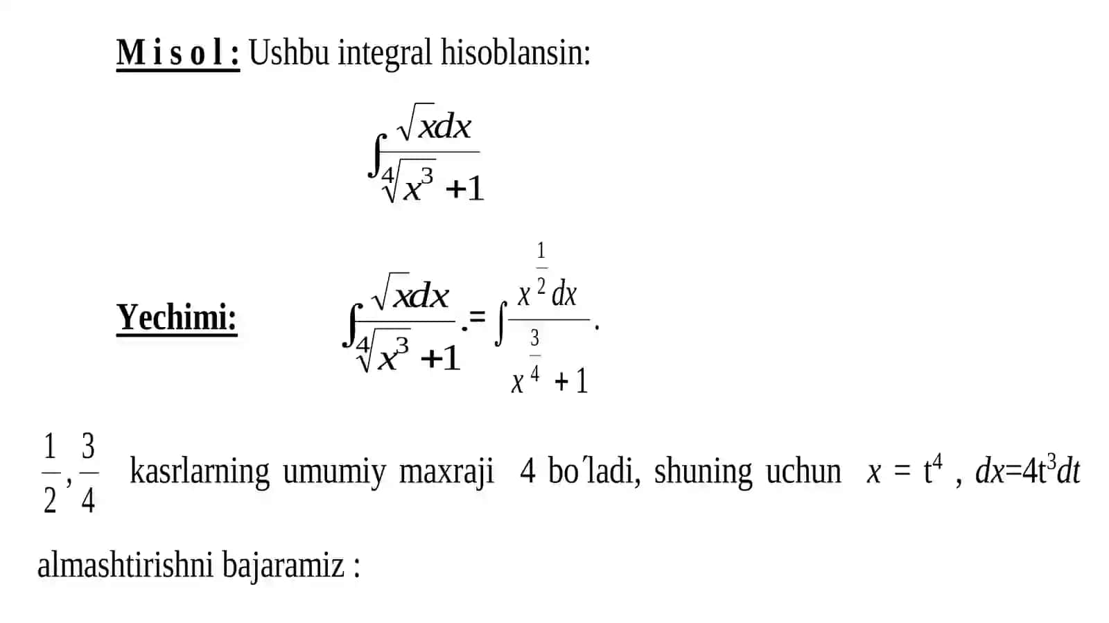 Irratsional va trigonometrik funksiyalarni integrallash 3