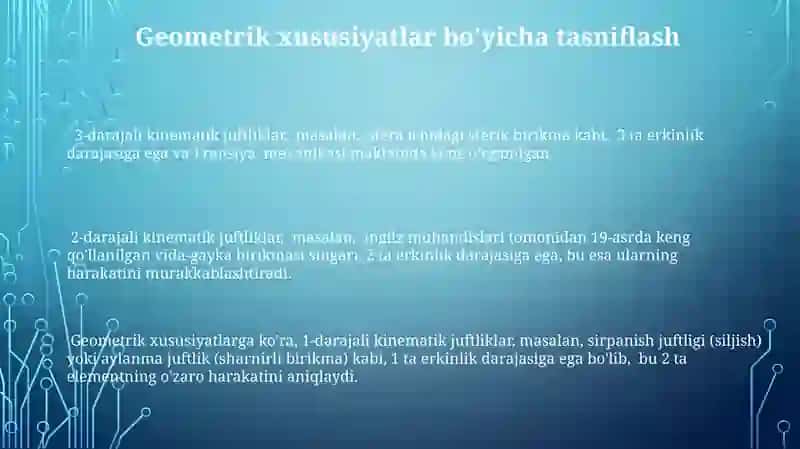 Kinematik juftlar va ularning klassifikatsiyasi 3
