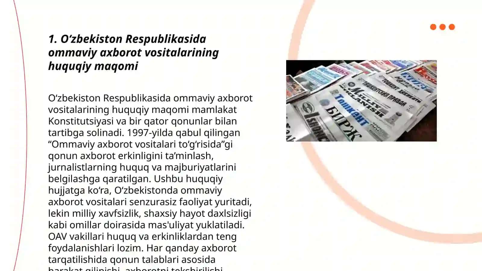 O‘zbekiston Respublikasida ommaviy axborot vositalarining faoliyati 3
