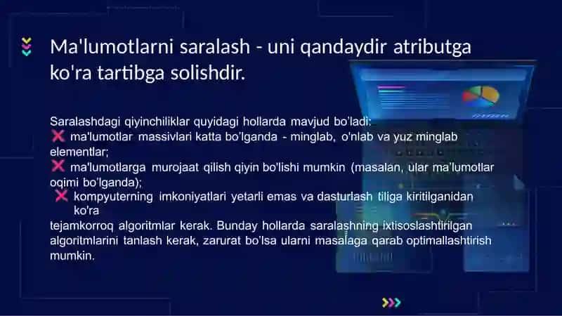 Malumotlar tuzilmasi fanidan taqdimot || Saralash algoritmlari 3