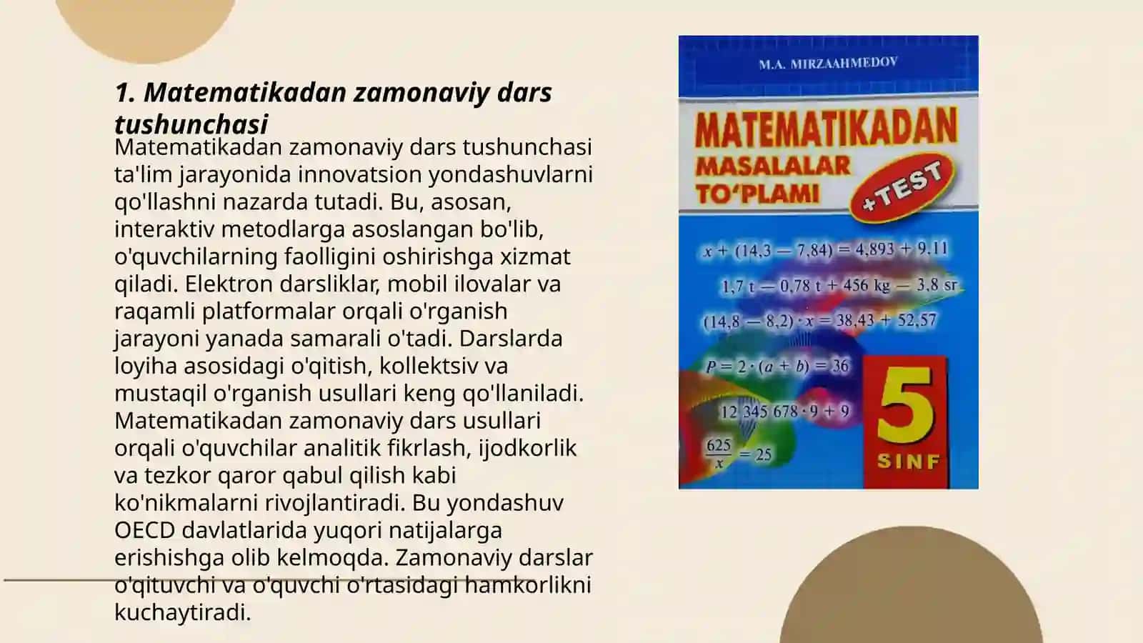 Matematikadan zamonaviy dars va unga qoʻyiladigan talablar 3