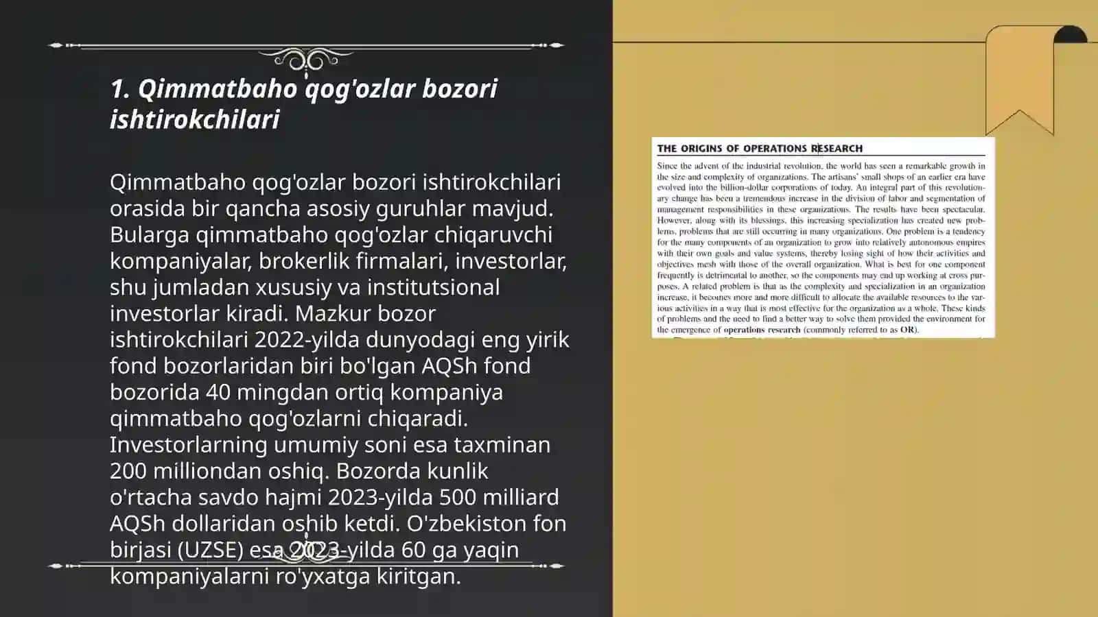 Qimmat Baxo Qog'ozlar Savdosining Tashkilotchilari va Operatsialari 3
