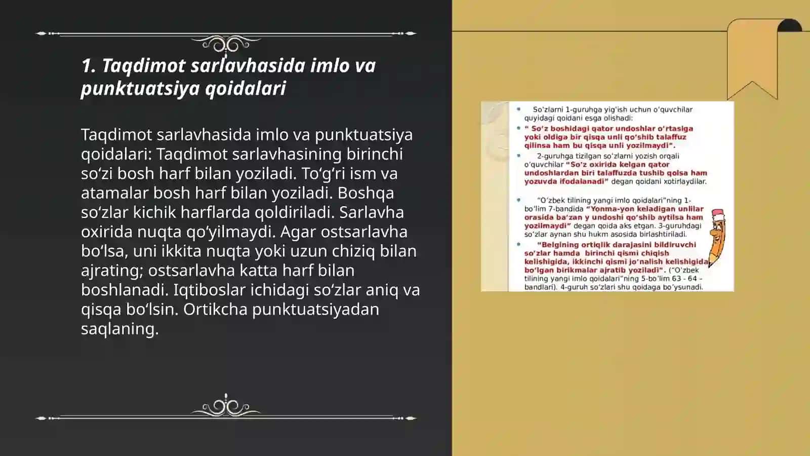 Ozbek tilining asosiy umlo qoidalari asosida taqdimot toyyorlash 3