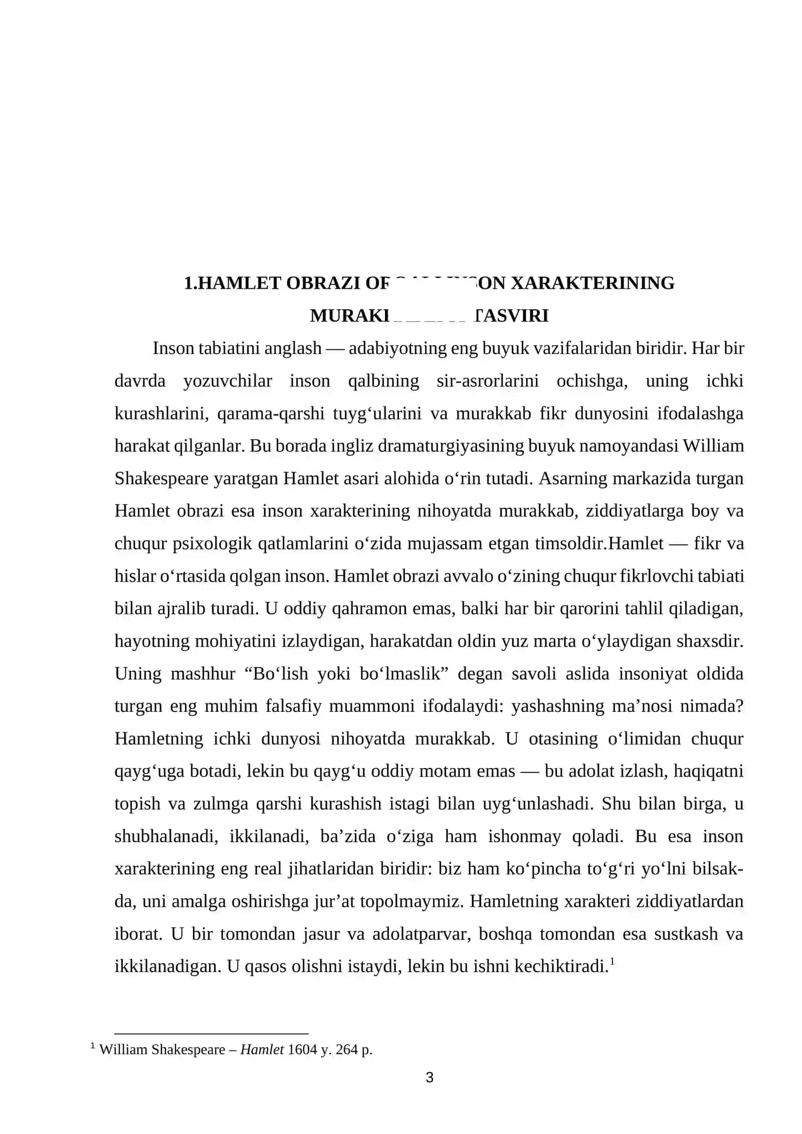 Hamlet tragediyasida inson xarakteri va ichki ziddiyatlari tasviri (William Shakespeare) 3