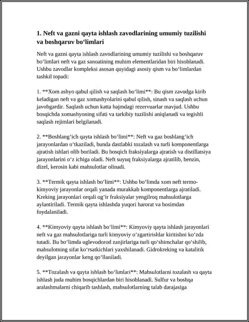 Neft va gazni qayta ishlash zavodlarining umumiy tuzilishi va boshqaruv bo‘limlari 3