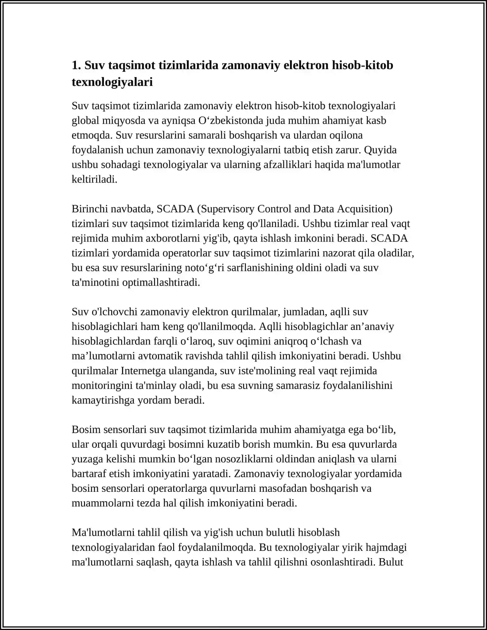 Suv taqsimot tizimlarida zamonaviy elektron hisob-kitob texnologiyalari 3