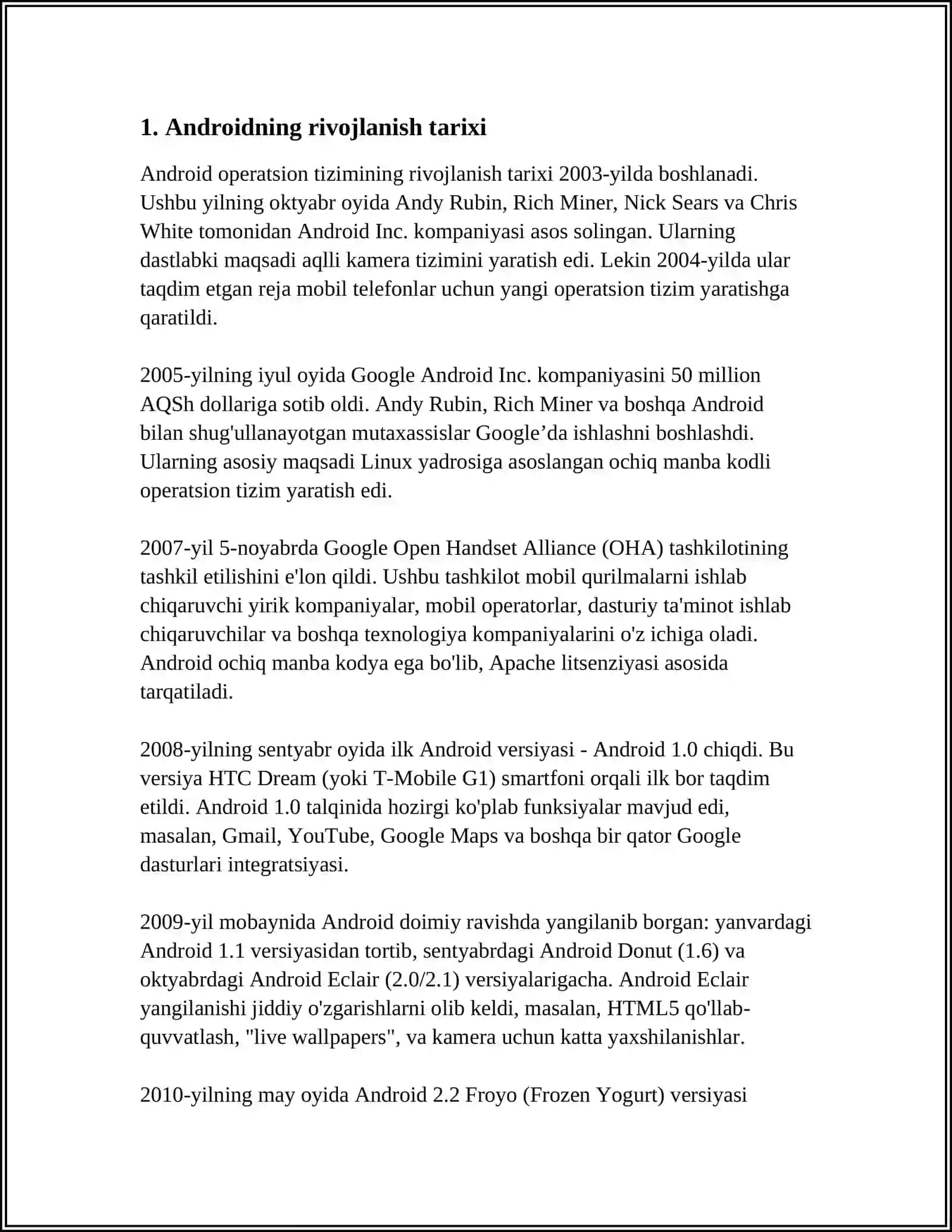 MUSTAQIL ISH Mavzu: ANDROID MOBIL OPERATSION TIZIMI 3
