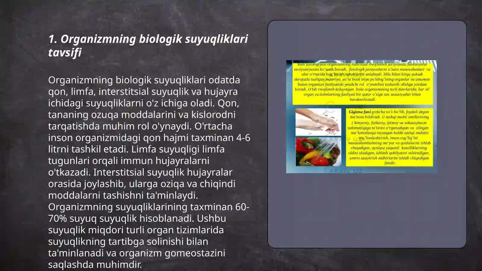 Organizmning biologik suyuqliklari elektrolit va noelektrolit eritma sifatida 3