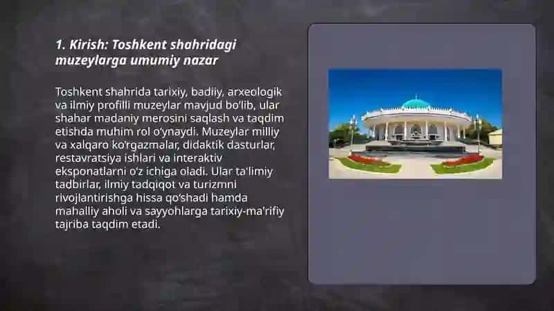 Toshkent shahrida joylashgan muzeylar 3