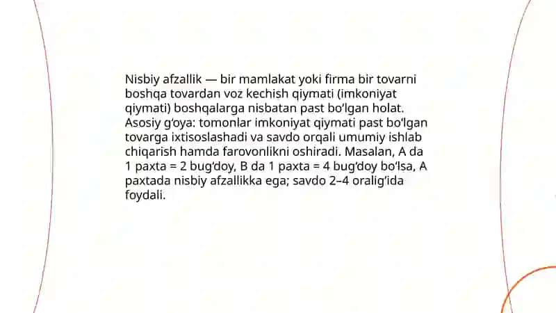 Nisbiy afzallik vaziyatlari va tashqi savdoning ahamiyati 3