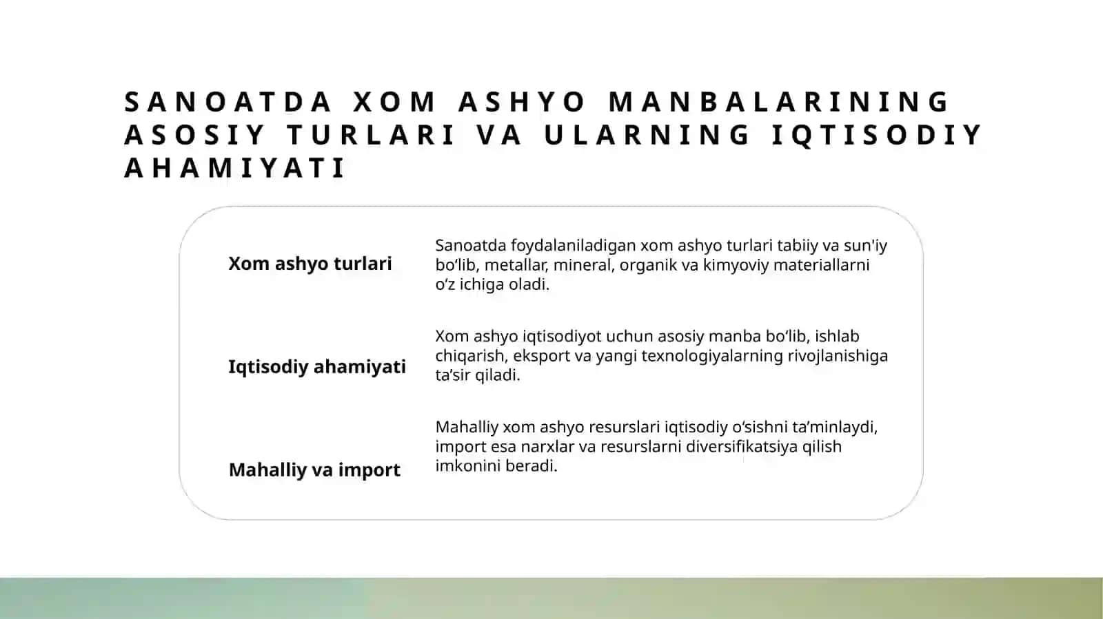 Sanoatda xom ashyo ta’minotiva iqtisodiy ta’snifi 3