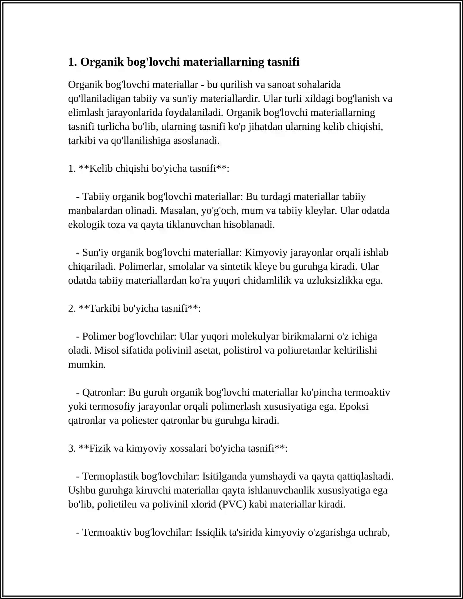 ORGANIC BOG'LOVCHI MATERIALLAR TASNIFI VA TARKIBI 3