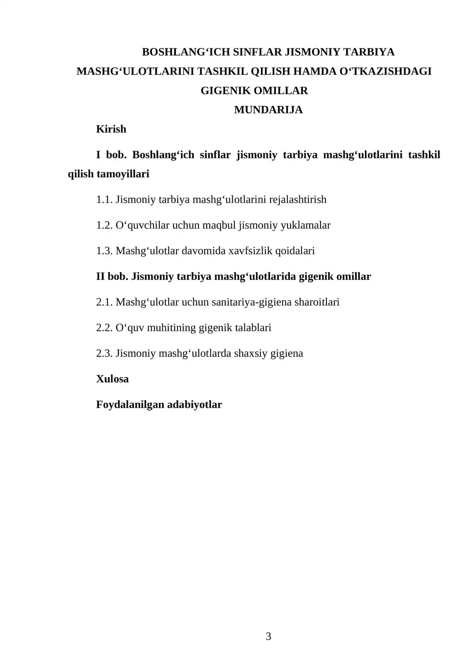 Boshlang‘ich sinflar jismoniy tarbiya mashg‘ulotlarini tashkil qilish hamda o‘tkazishdagi gigenik omillar 3