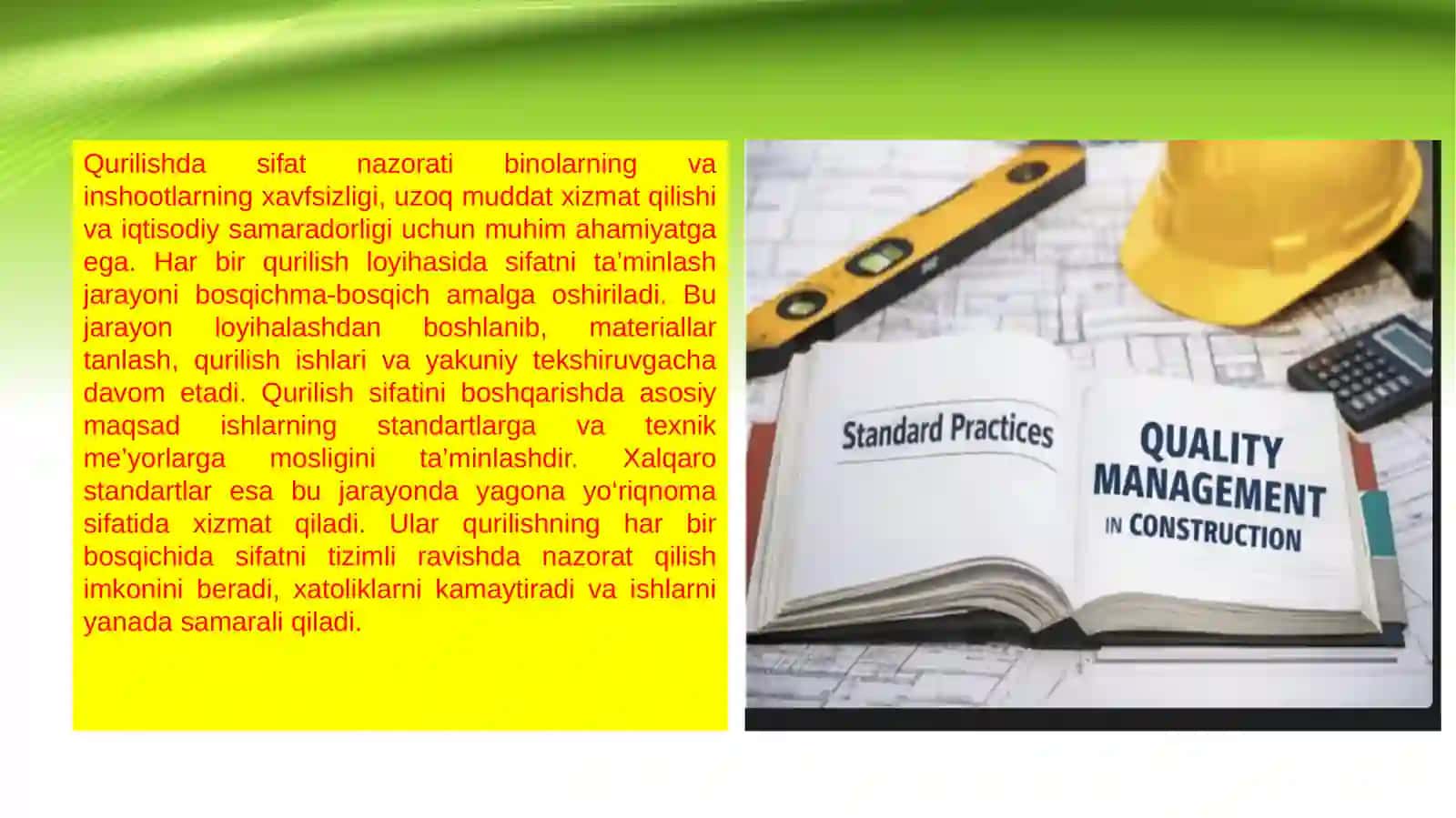 Qurilish sifatini boshqarish bo'yicha xalqaro standartlar 3