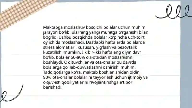 Kichik maktab yoshidagi bolaning maktabga moslashishi muammosi 3