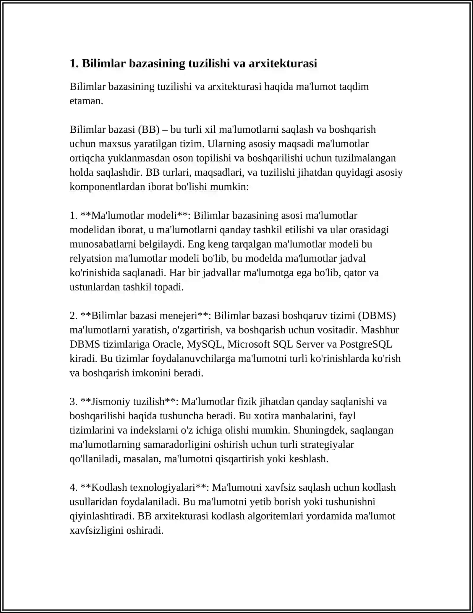 BILIMLAR BAZASI VA BILIMLARNI NAMOYISH QILISH MODELLARI TAHLILI 3
