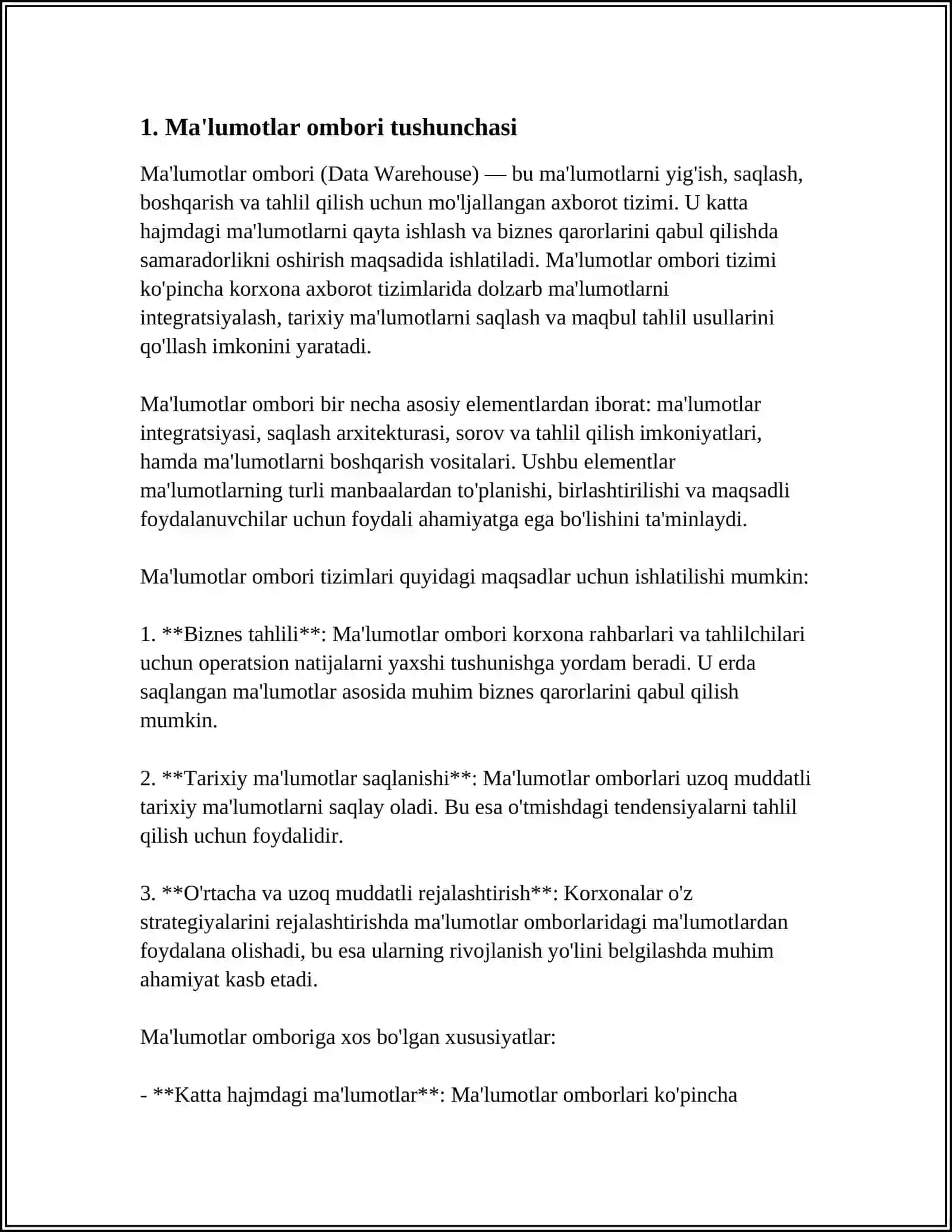 MUSTAQIL ISH Mavzu: MA'LUMOTLAR OMBORINI BOSHQARISH TIZIMLARI BILAN ISHLASH 3