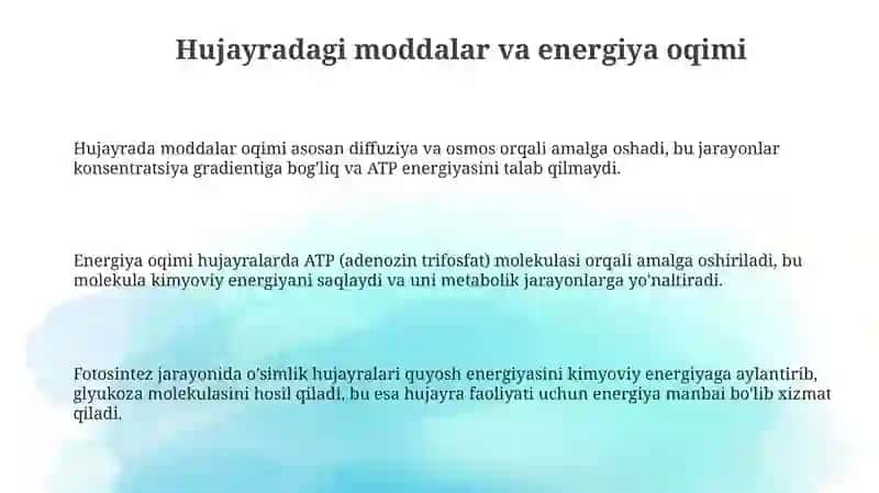 Hujayrada moddalar va energiya oqimi 3
