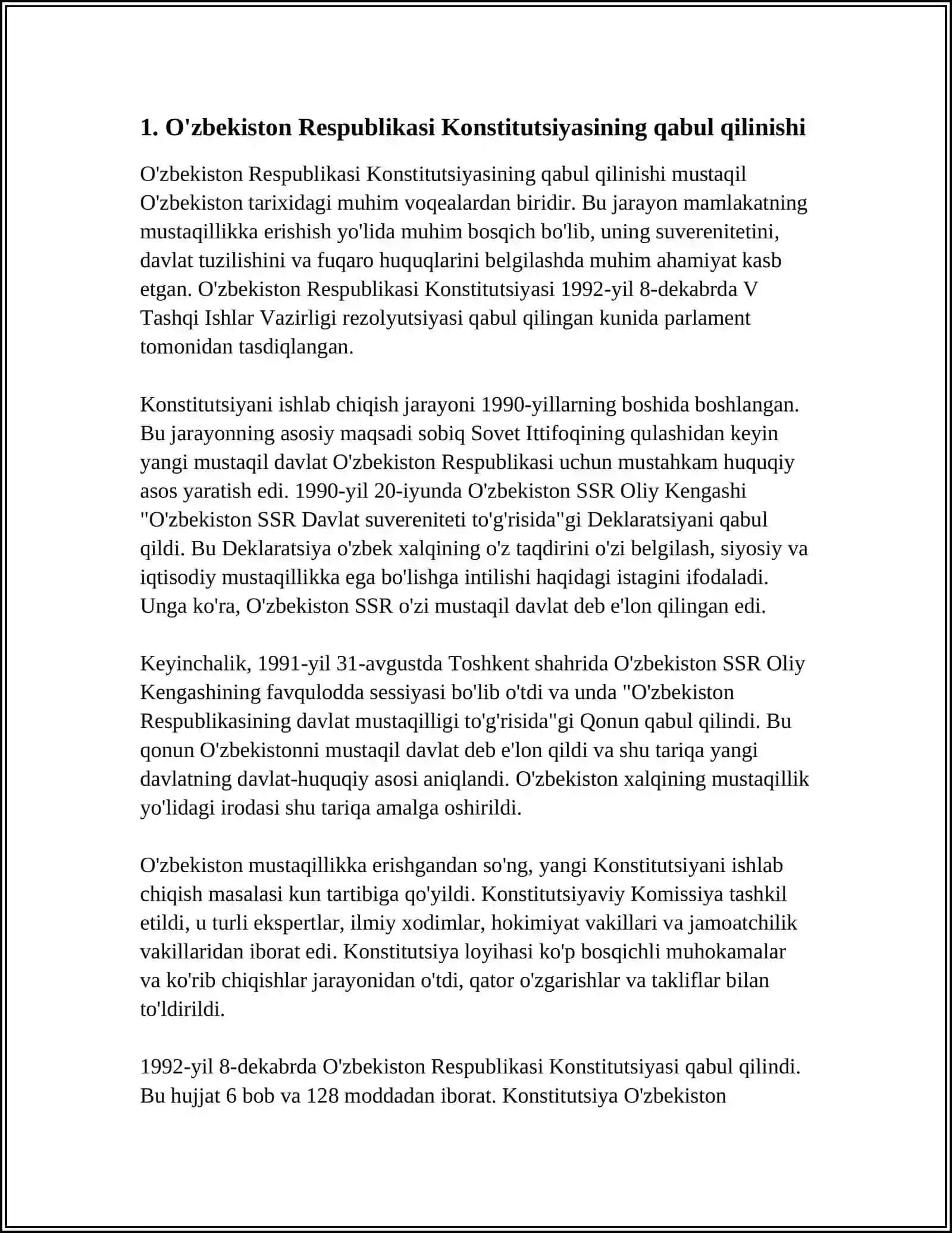 O'ZBEKISTON RESPUBLIKASI KONSTITUTSIYASI QABUL QILINISHI VA UNING TARIXIY 3