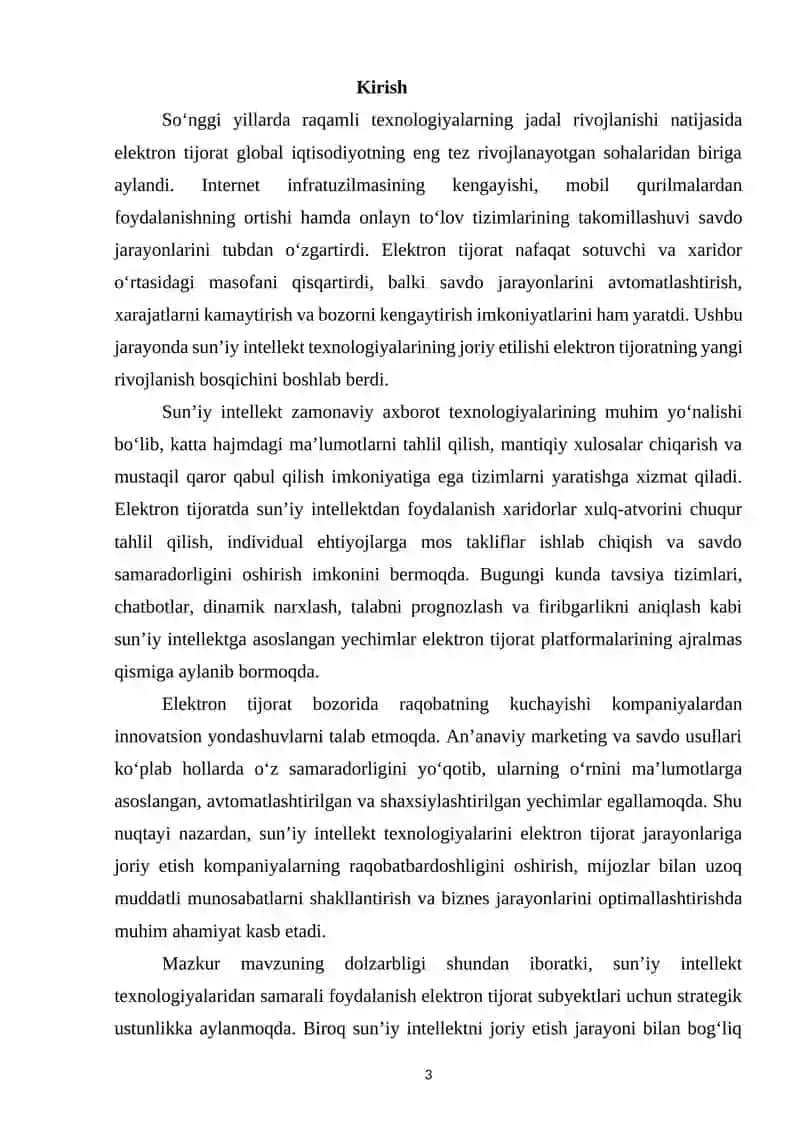 Elektron tijoratda sun’iy intellektni qo‘llash yo’llari va imkoniyatlari 3