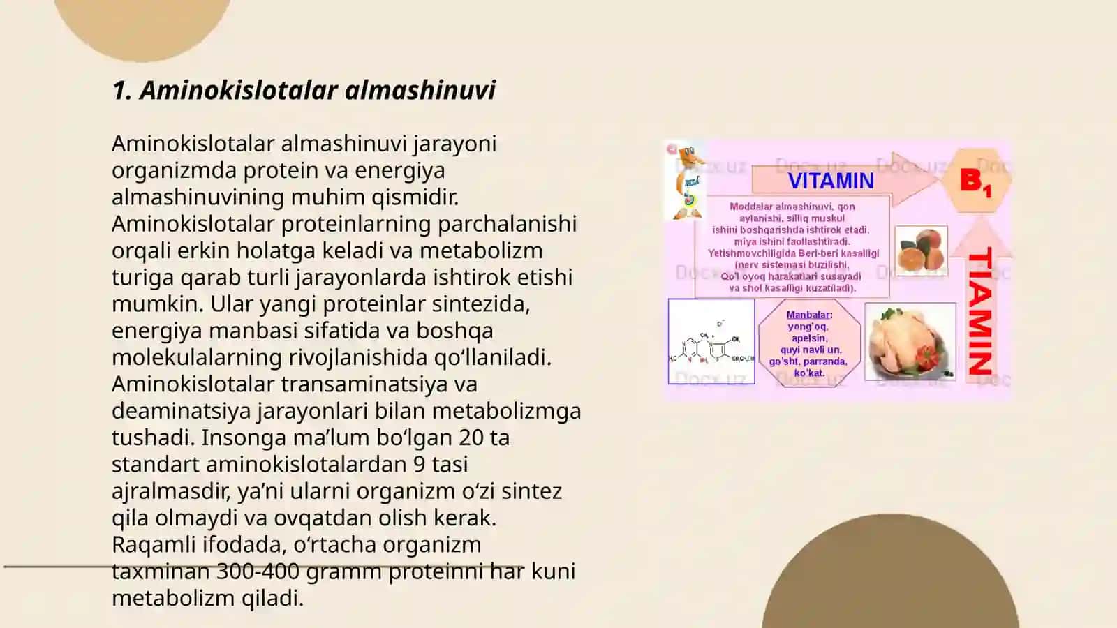 Aminokislotalar almashinuvida hosil boʻladigan biologik faol moddalar siydikchilikning sintezi 3
