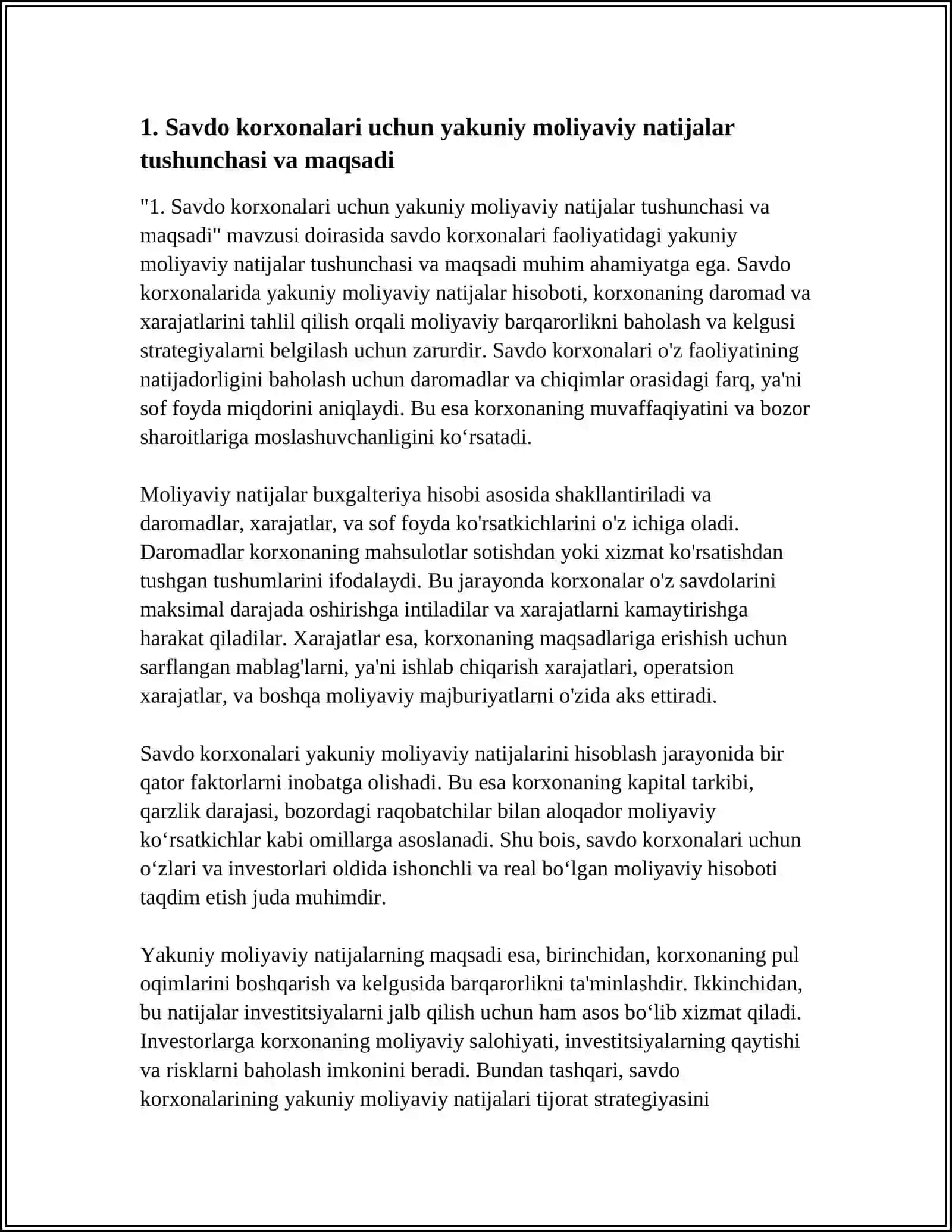 SAVDO KORXONALARIDA YAKUNIY MOLIYAVIY NATIJALAR HISOBI 3