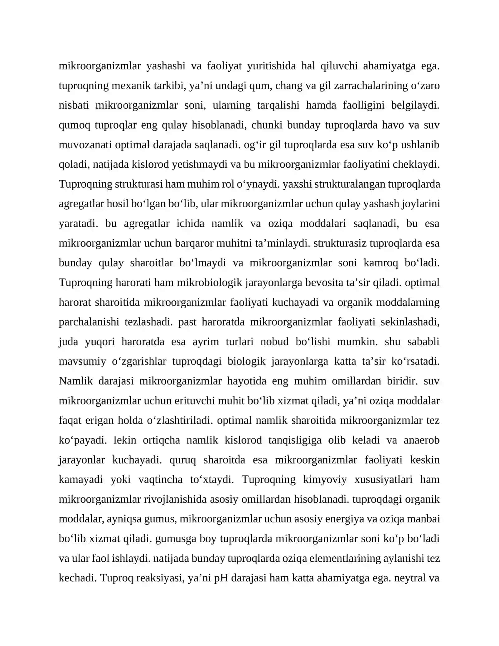 Mikroorganizmlar yashash makoni sifatida tuproqlarning o‘ziga xos xususiyatlari 3