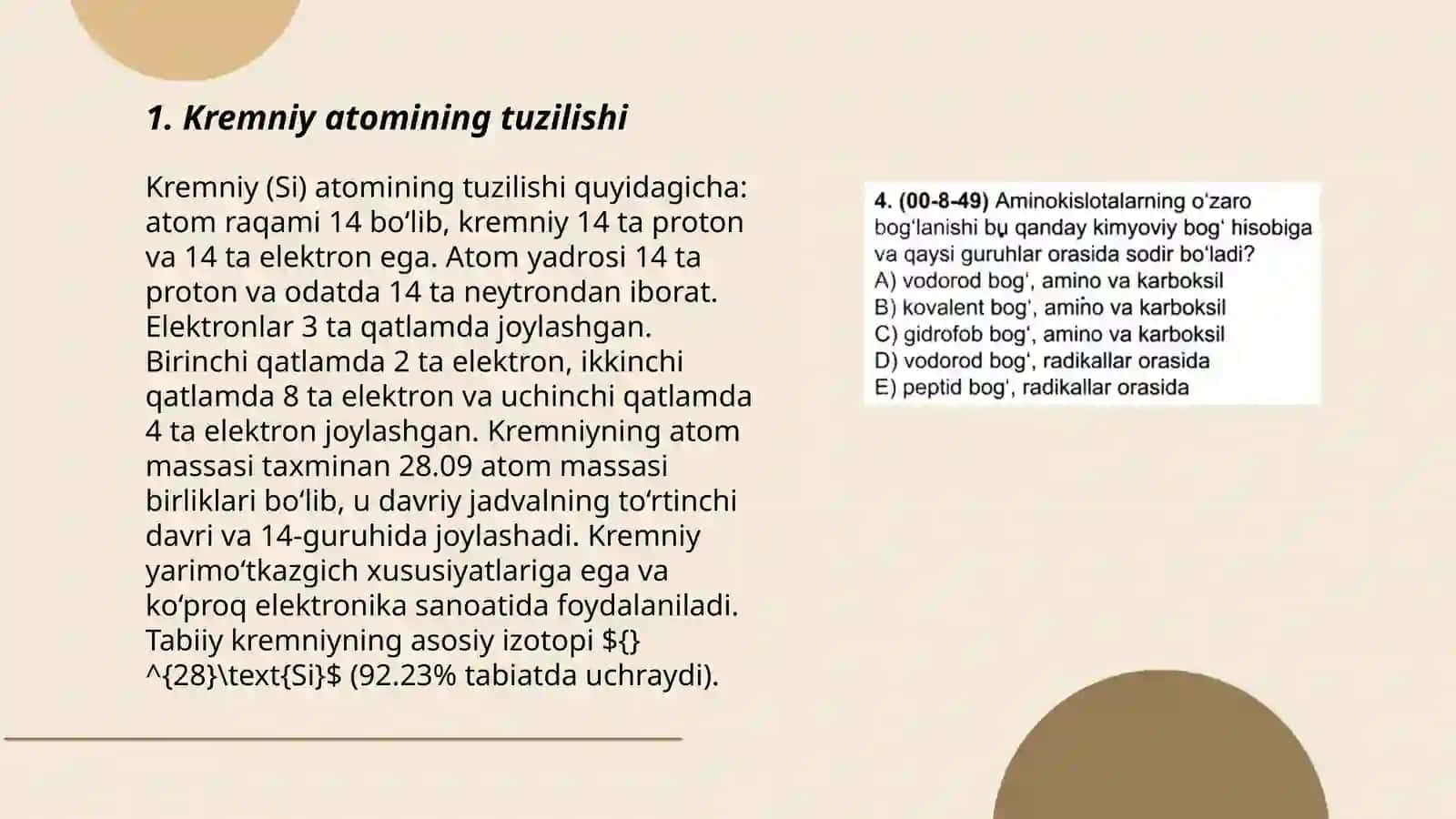 Kremniy atomining kovalent bogʻlanish manzarasining maketini tayyorlash 3