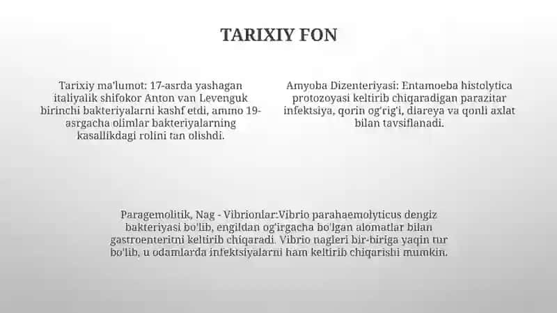 Amyoba Dizenteriyasi, Paragemolitik, Nag - Vibrionlar, Tibbiyot Amaliyotidagi Ahamiyati VaBaktereologikDiagnoostikasi 3
