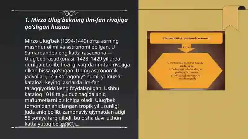 Mirzo Ulugʻbekning pedagogik gʻoyalari va maʼrifatparvarlik faoliyati 3