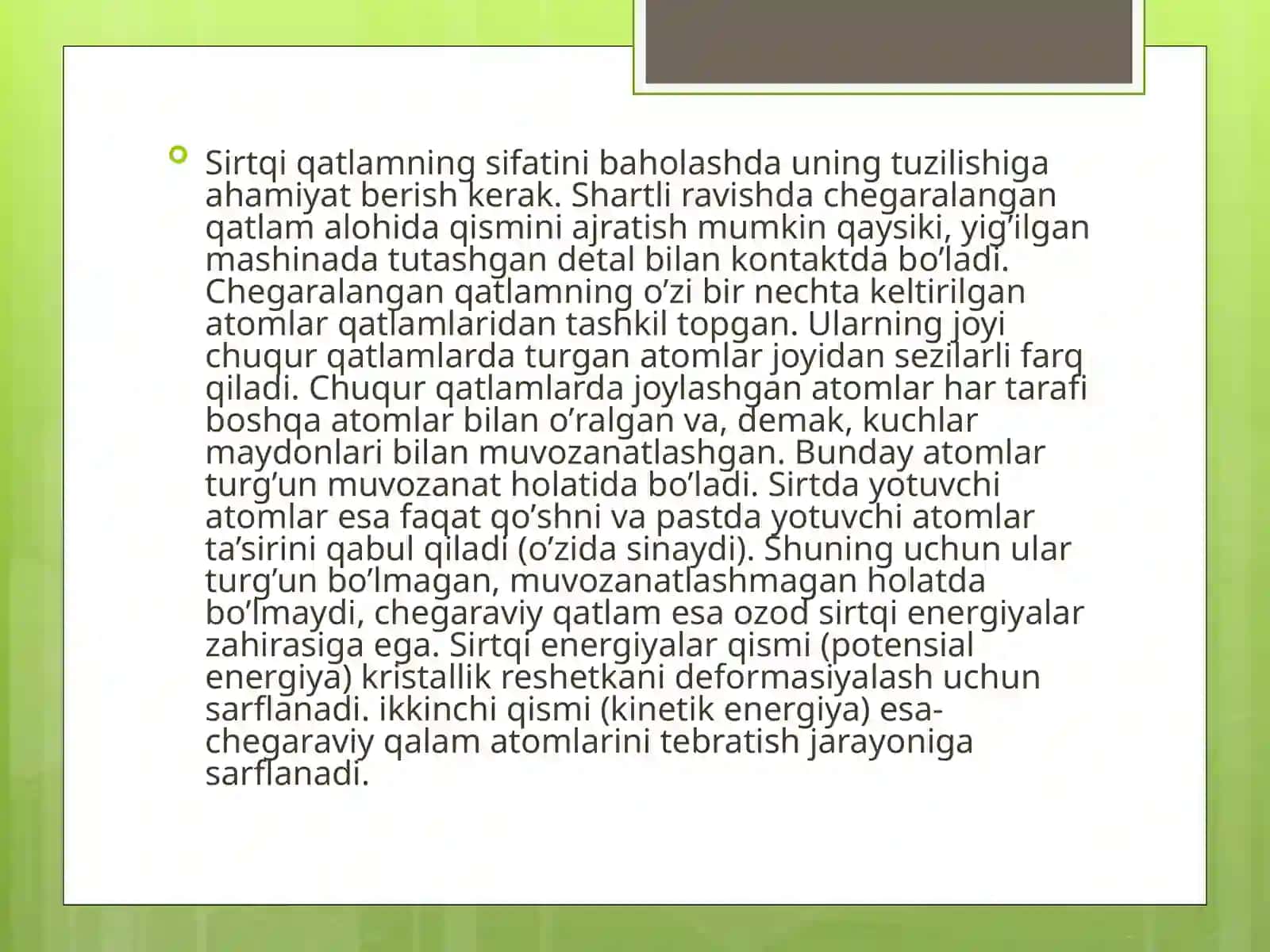Zagatovkalarga va mashina detallari sirtqi qatlamlarining sifati 3