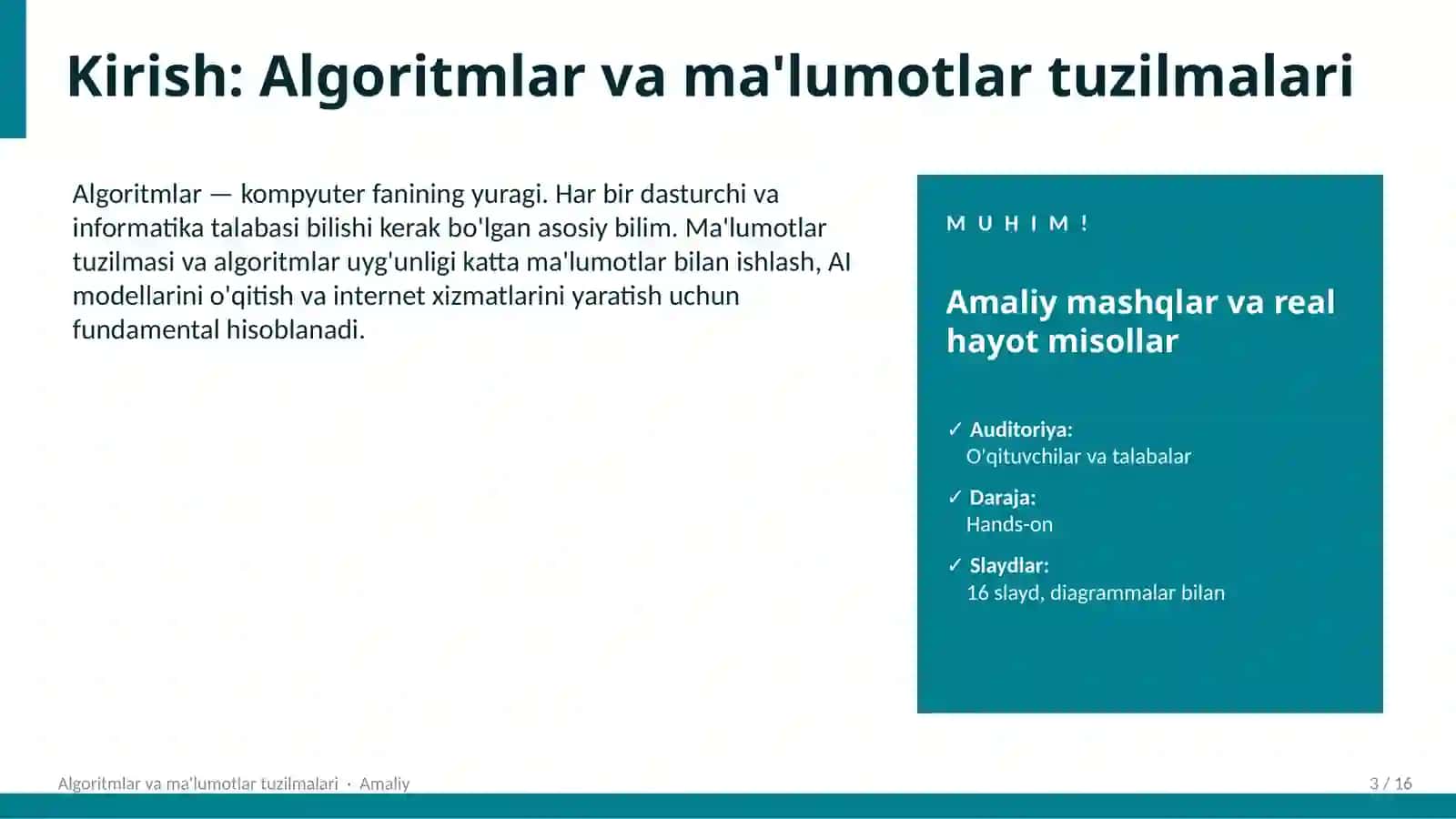 Algoritmlar va ma'lumotlar tuzilmalari 3
